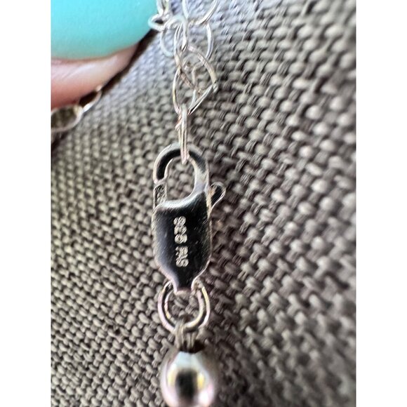 Handcrafted Glass Bead Necklace With Blue & Gold Swirl Accents On Adjustable Sil - Picture 4 of 8